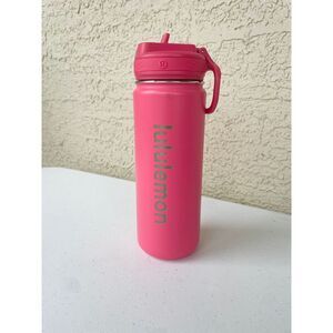 Lululemon Pink Insulated Water Bottle Flip Straw Lid Stainless Steel